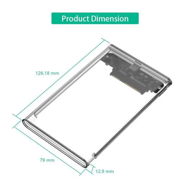 Alt view image 4 of 6 - Portable 2.5 Inch SATA Hard Drive Disk Enclosure Plastic with USB-C / Micro-B Port for 2.5" SATA SSD (Transparent,with USB-C to USB3.0 Cable)