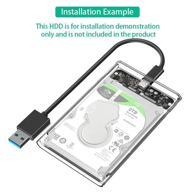 Alt view image 5 of 6 - Portable 2.5 Inch SATA Hard Drive Disk Enclosure Plastic with USB-C / Micro-B Port for 2.5" SATA SSD (Transparent,with USB-C to USB3.0 Cable)