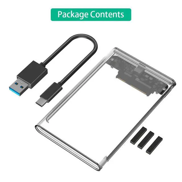 Alt view image 6 of 6 - Portable 2.5 Inch SATA Hard Drive Disk Enclosure Plastic with USB-C / Micro-B Port for 2.5" SATA SSD (Transparent,with USB-C to USB3.0 Cable)