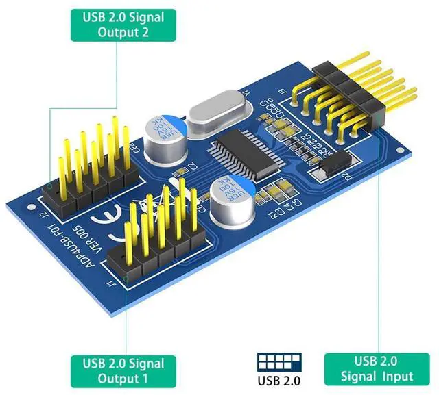 Alt view image 2 of 7 - 1 to 2 USB 2.0 9Pin Header Splitter Male to Female Extension Board with 30cm Cable Prevent Short Circuit Socket for Motherboard (USB 2.0 9Pin 1 to 2)