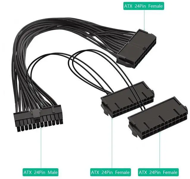 Alt view image 3 of 7 - ATX 24 Pin Male 1 to 3 Ports Female PSU Splitter Cable 30cm for Miner Motherboard Three PSU Gaming (1Piece)