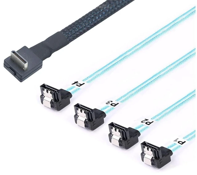 Alt view image 2 of 7 - PCIE Oculink-Compatible SFF 8611 4I 90° to 4* SATA 7P 90° Server Super Speed Cable Data Transfer Extension Cable (50CM)