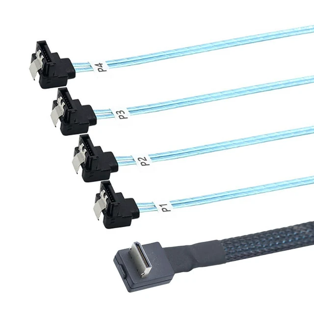 Alt view image 5 of 7 - PCIE Oculink-Compatible SFF 8611 4I 90° to 4* SATA 7P 90° Server Super Speed Cable Data Transfer Extension Cable (50CM)