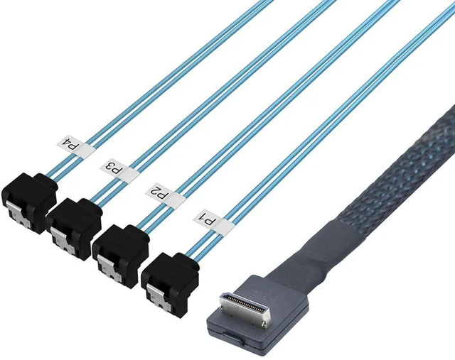 Alt view image 6 of 7 - PCIE Oculink-Compatible SFF 8611 4I 90° to 4* SATA 7P 90° Server Super Speed Cable Data Transfer Extension Cable (50CM)