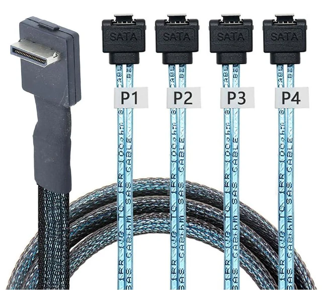 Alt view image 7 of 7 - PCIE Oculink-Compatible SFF 8611 4I 90° to 4* SATA 7P 90° Server Super Speed Cable Data Transfer Extension Cable (50CM)