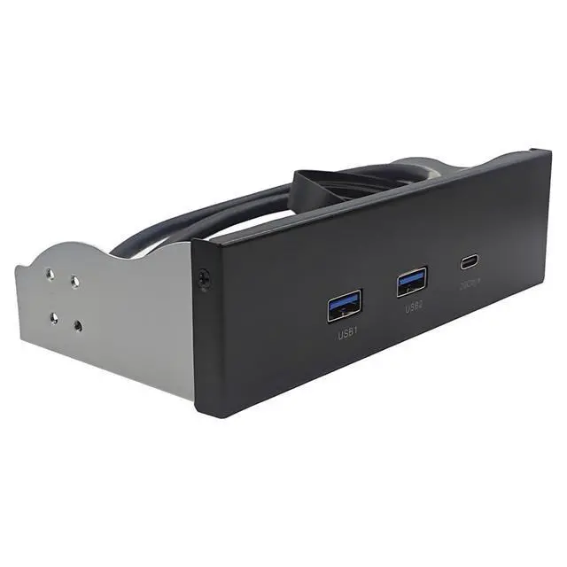 Alt view image 2 of 5 - 2Ports USB3.2 Front Panel Bracket 5.25/3.5 Floppy Bay 19Pin to USB Hub HD Audio Earphone/USB-C 20Gbps with Cable for Desktop (Type A)