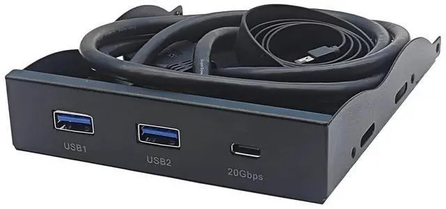 Main image of 2Ports USB3.2 Front Panel Bracket 5.25/3.5 Floppy Bay 19Pin to USB Hub HD Audio Earphone/USB-C 20Gbps with Cable for Desktop (Type D)