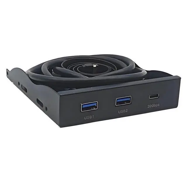 Alt view image 2 of 5 - 2Ports USB3.2 Front Panel Bracket 5.25/3.5 Floppy Bay 19Pin to USB Hub HD Audio Earphone/USB-C 20Gbps with Cable for Desktop (Type D)