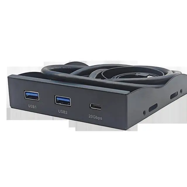 Alt view image 3 of 5 - 2Ports USB3.2 Front Panel Bracket 5.25/3.5 Floppy Bay 19Pin to USB Hub HD Audio Earphone/USB-C 20Gbps with Cable for Desktop (Type D)