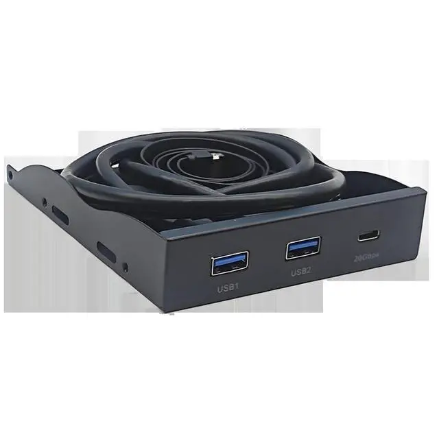 Alt view image 4 of 5 - 2Ports USB3.2 Front Panel Bracket 5.25/3.5 Floppy Bay 19Pin to USB Hub HD Audio Earphone/USB-C 20Gbps with Cable for Desktop (Type D)