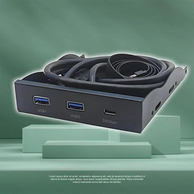 Alt view image 5 of 5 - 2Ports USB3.2 Front Panel Bracket 5.25/3.5 Floppy Bay 19Pin to USB Hub HD Audio Earphone/USB-C 20Gbps with Cable for Desktop (Type D)
