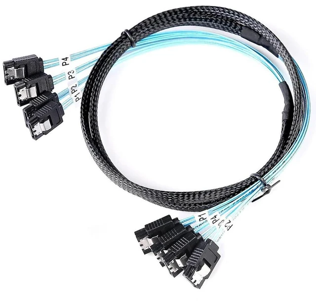 Alt view image 4 of 6 - SAS4.0 4*SATA to 4*SATA 7p Female Extension Cable for Server Computer Host SATA Hard Disk (180°,50cm)