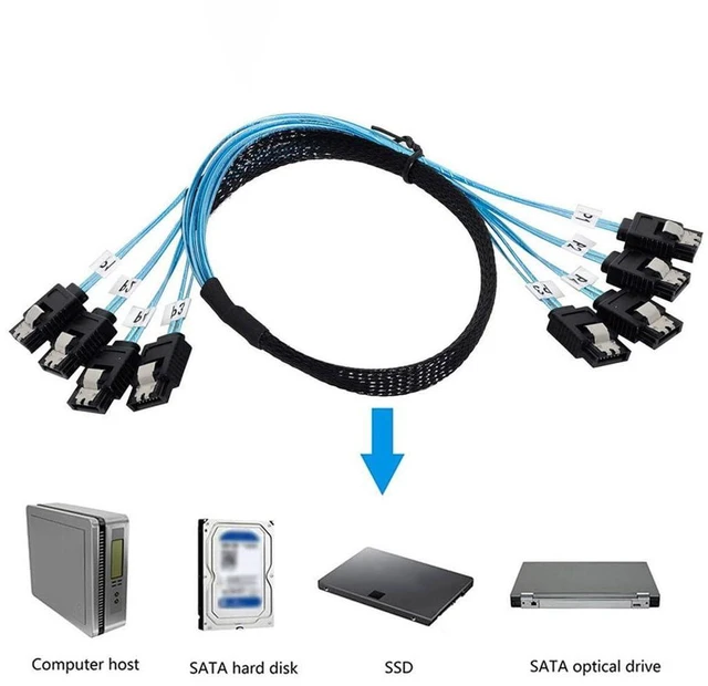 Alt view image 5 of 6 - SAS4.0 4*SATA to 4*SATA 7p Female Extension Cable for Server Computer Host SATA Hard Disk (180°,50cm)