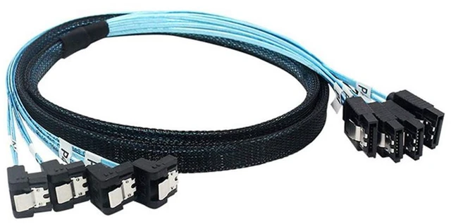 Alt view image 4 of 6 - SAS4.0 4*SATA to 4*SATA 7p Female Extension Cable for Server Computer Host SATA Hard Disk (90°,100cm)