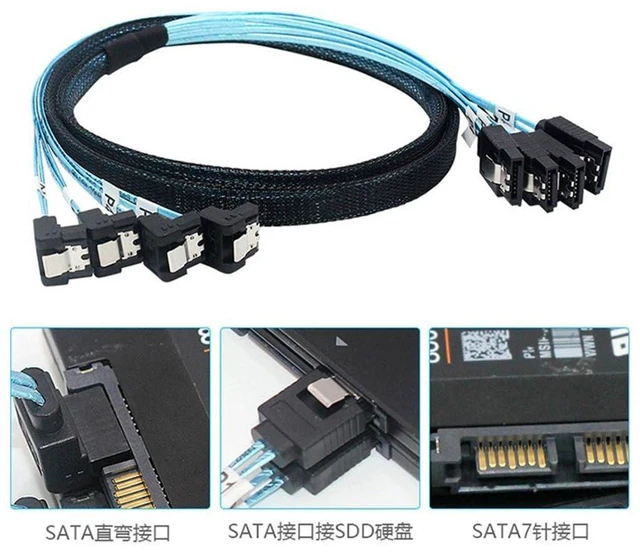 Alt view image 5 of 6 - SAS4.0 4*SATA to 4*SATA 7p Female Extension Cable for Server Computer Host SATA Hard Disk (90°,100cm)