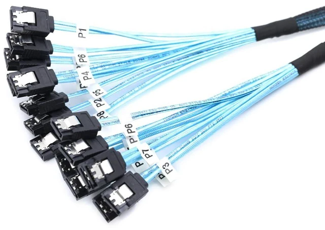 Alt view image 3 of 6 - SAS4.0 8*SATA to 8*SATA 7p Female Extension Cable 12G for Server Computer Host SATA Hard Disk (180°,100cm)
