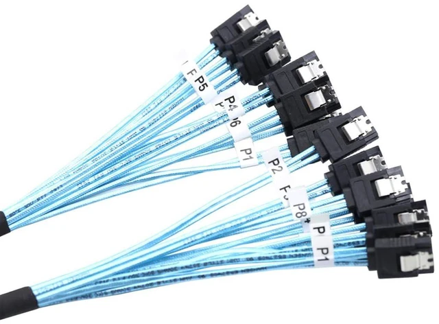 Alt view image 6 of 6 - SAS4.0 8*SATA to 8*SATA 7p Female Extension Cable 12G for Server Computer Host SATA Hard Disk (180°,100cm)