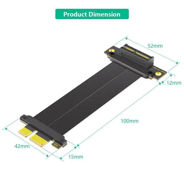 Alt view image 4 of 7 - PCI-E 4.0 4X 1X Extension Cable 10CM High Speed 8Gbps/4Gbps with Gold-Plated Connector for 1U 2U Chassis (1X, 90° to 180°,10cm)