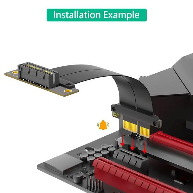 Alt view image 5 of 7 - PCI-E 4.0 4X 1X Extension Cable 10CM High Speed 8Gbps/4Gbps with Gold-Plated Connector for 1U 2U Chassis (1X, 90° to 180°,10cm)