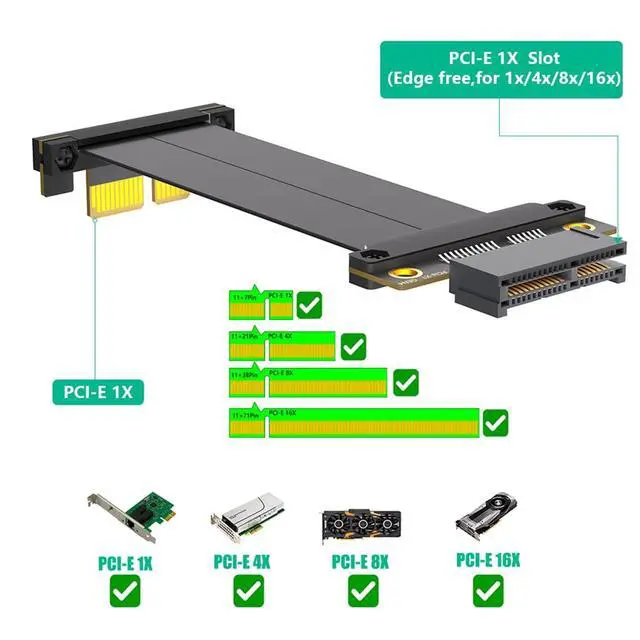 Alt view image 2 of 7 - PCI-E 4.0 4X 1X Extension Cable 10CM High Speed 8Gbps/4Gbps with Gold-Plated Connector for 1U 2U Chassis (1X, 180° to 90°,10cm)