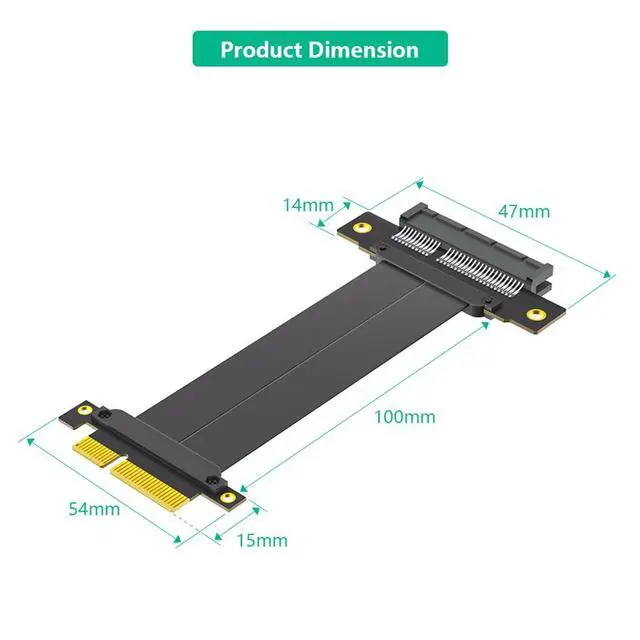 Alt view image 5 of 7 - PCI-E 4.0 4X 1X Extension Cable 10CM High Speed 8Gbps/4Gbps with Gold-Plated Connector for 1U 2U Chassis (4X, 180° to 180°,10cm)