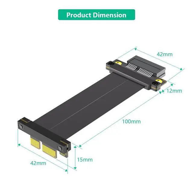 Alt view image 6 of 7 - PCI-E 4.0 4X 1X Extension Cable 10CM High Speed 8Gbps/4Gbps with Gold-Plated Connector for 1U 2U Chassis (1X, 180° to 90°,10cm)
