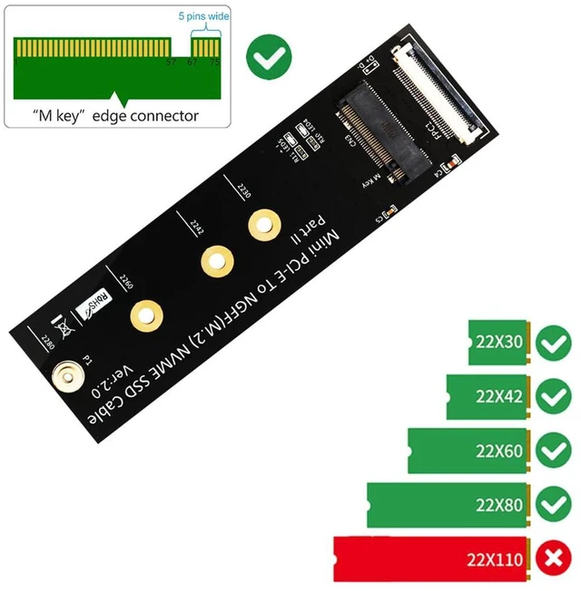 Alt view image 2 of 7 - JMT Mini PCI-E to M.2 NGFF Key M Extension Cable with FFC Cable for M.2 2230/2242/2260/2280 Card