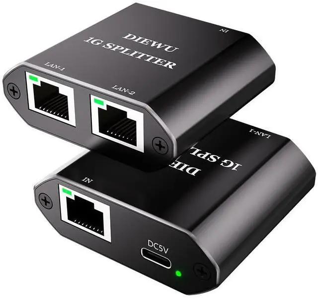 Main image of JMT 1 to 2 RJ45 Unmanaged Ethernet Switch 3-Ports 1000Mbps USB-C Power Supply Compatible with MDI/MDIX