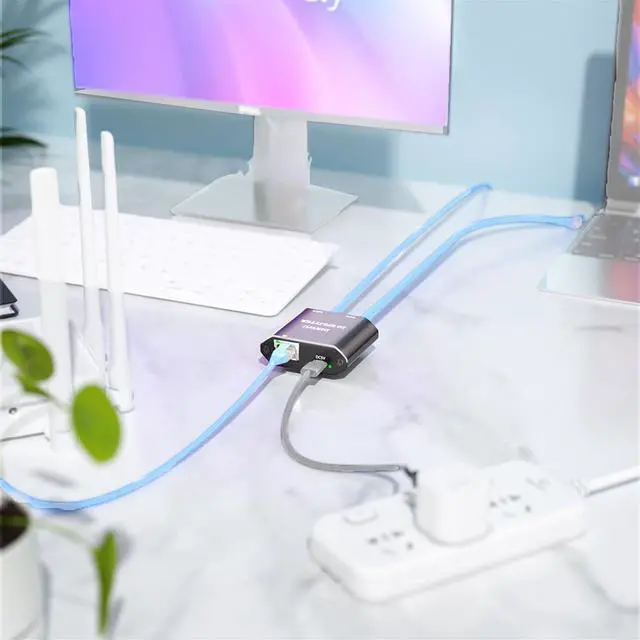 Alt view image 3 of 7 - JMT 1 to 2 RJ45 Unmanaged Ethernet Switch 3-Ports 1000Mbps USB-C Power Supply Compatible with MDI/MDIX