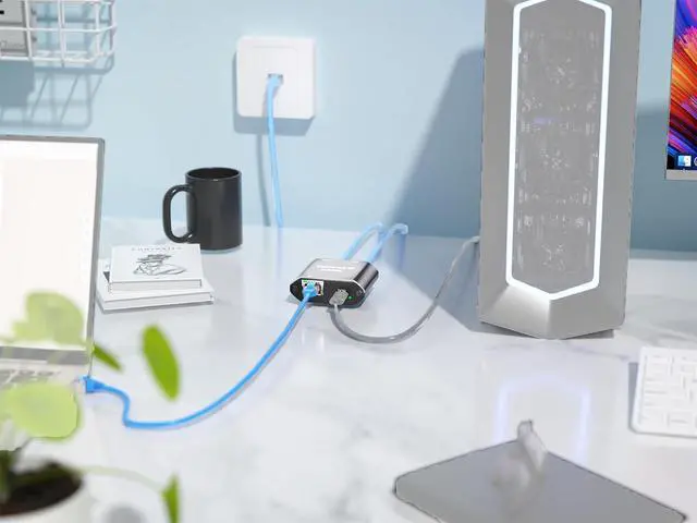 Alt view image 7 of 7 - JMT 1 to 2 RJ45 Unmanaged Ethernet Switch 3-Ports 1000Mbps USB-C Power Supply Compatible with MDI/MDIX