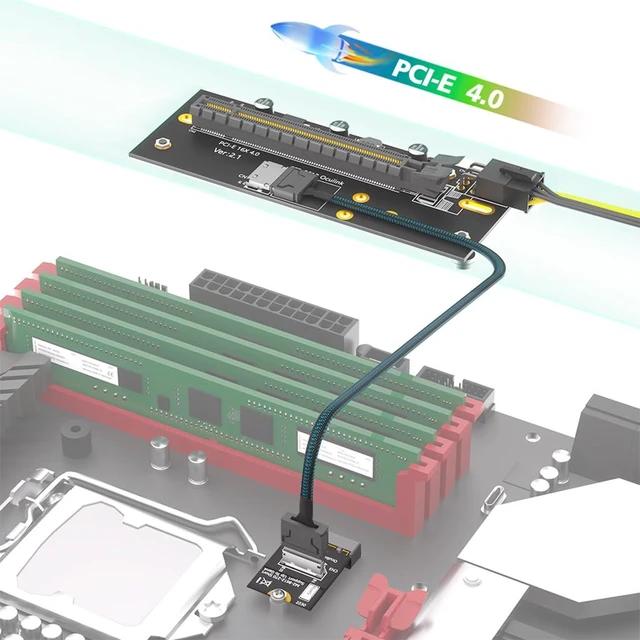 Alt view image 4 of 7 - M.2 M-Key 2230 to PCI-e 4.0 X16 Extension Card 32G/BPS with Oculink SFF-8612 Cable 50cm Compatible with M.2 NVMe 2230 SSD
