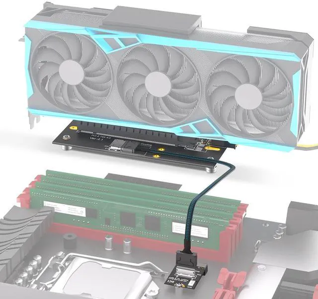 Alt view image 5 of 7 - M.2 M-Key 2230 to PCI-e 4.0 X16 Extension Card 32G/BPS with Oculink SFF-8612 Cable 50cm Compatible with M.2 NVMe 2230 SSD