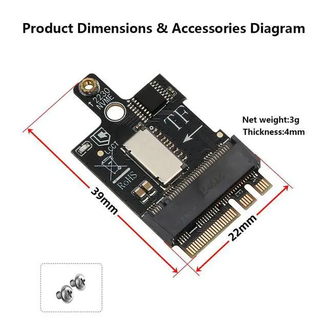 Alt view image 4 of 7 - M.2 A+E Key to M.2 MKey SSD + TF Card Adapter Converts Wire Less Slot to M.2 MKey 2230 Port and MicroSD Card Reader, PCIe x1 Signal Not for CNVI, Compatible with 2230 NVMe Drives