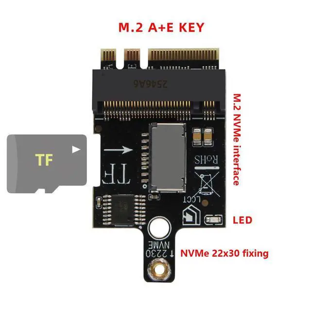 Alt view image 3 of 7 - M.2 A+E Key to M.2 MKey SSD + TF Card Adapter Converts Wire Less Slot to M.2 MKey 2230 Port and MicroSD Card Reader, PCIe x1 Signal Not for CNVI, Compatible with 2230 NVMe Drives