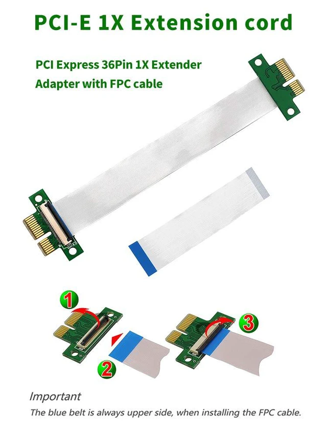 Alt view image 2 of 7 - JMT PCI Express 1X to 1X Riser Adapter Male to Male PCI-E Extender Flexible Ribbon Extension Flex Relocate Cable 15cm+25cm Compatible for FPC