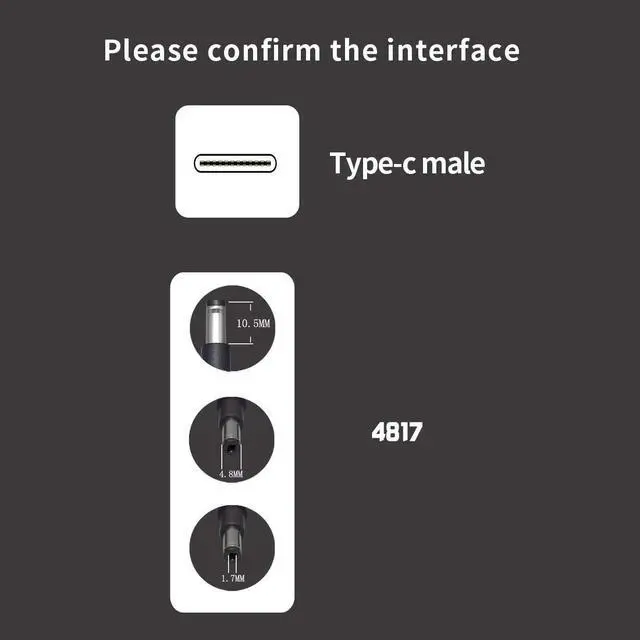 Alt view image 3 of 3 - JMT USB 3.1 Type C to DC 5.5 * 2.1/4.8 * 1.7 Male to Male Laptop Charger DC Jack Power Adapter Cable 1.5M Decoy Trigger PD Charging (DC 4.8 * 1.7MM)