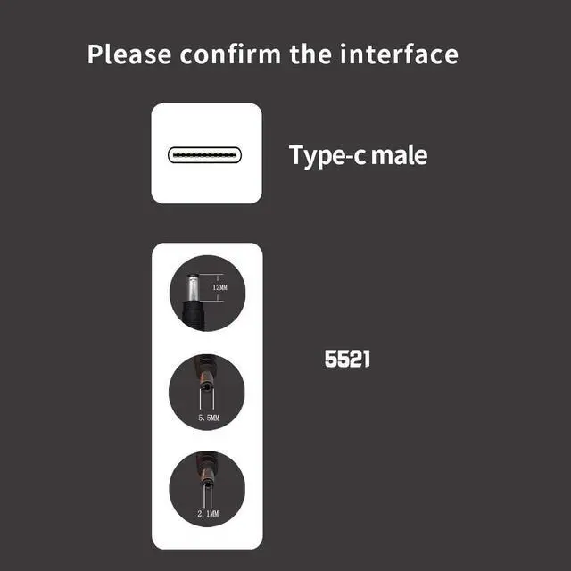Alt view image 3 of 3 - JMT USB 3.1 Type C to DC 5.5 * 2.1/4.8 * 1.7 Male to Male Laptop Charger DC Jack Power Adapter Cable 1.5M Decoy Trigger PD Charging (DC 5.5 * 2.1MM)
