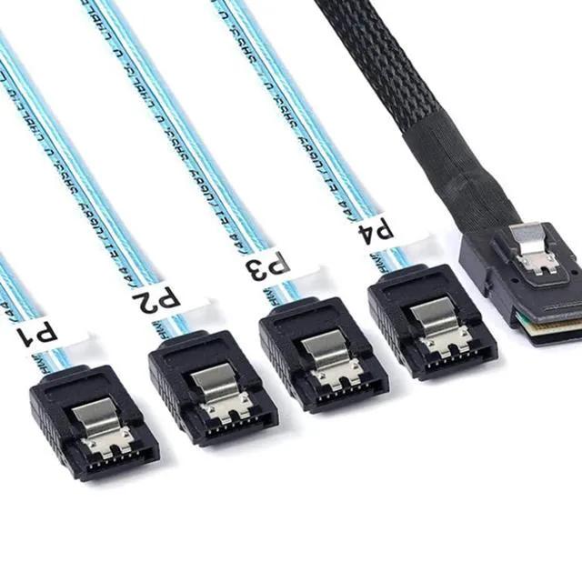 Alt view image 4 of 5 - JMT MINI SAS 8087 Server Cable Male Female High-Speed MINI SAS 8087 to Slim SAS 8654 4I/4X SATA 7P Adapter (to 4X SATA 7P Female,100cm)