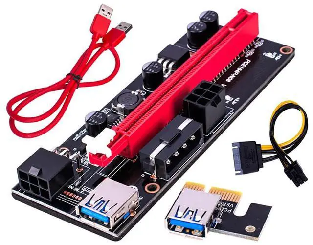 Alt view image 6 of 7 - PCI-E 1X to 16X Riser Card Extension Cable USB 3.0 Adapter, 6-Pin Extra Power Supply Support 009S GPU (60CM,Blue Cable)