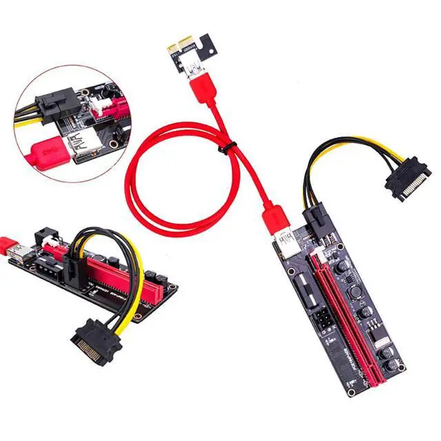 Alt view image 7 of 7 - PCI-E 1X to 16X Riser Card Extension Cable USB 3.0 Adapter, 6-Pin Extra Power Supply Support 009S GPU (60CM,Blue Cable)