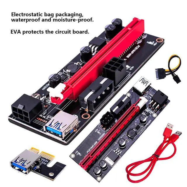 Alt view image 3 of 7 - PCI-E 1X to 16X Riser Card Extension Cable USB 3.0 Adapter, 6-Pin Extra Power Supply Support 009S GPU (60CM,Blue Cable)