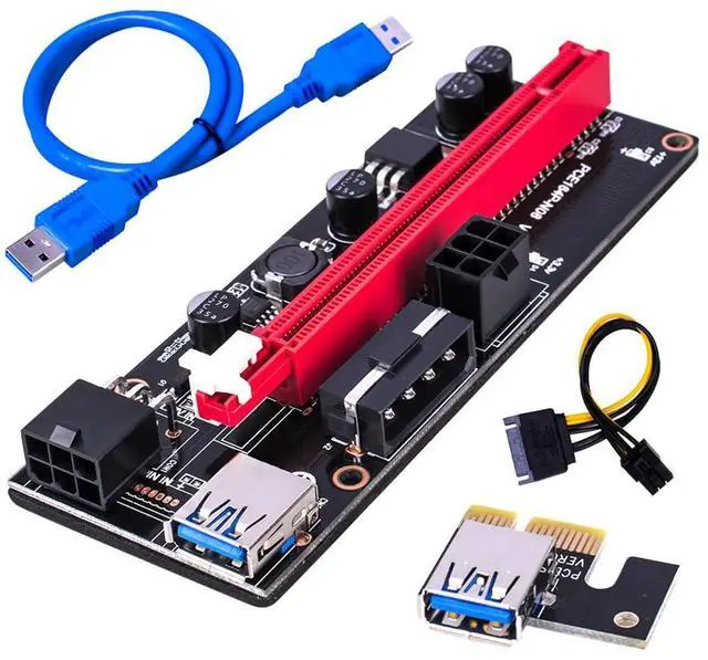Main image of PCI-E 1X to 16X Riser Card Extension Cable USB 3.0 Adapter, 6-Pin Extra Power Supply Support 009S GPU (60CM,Blue Cable)