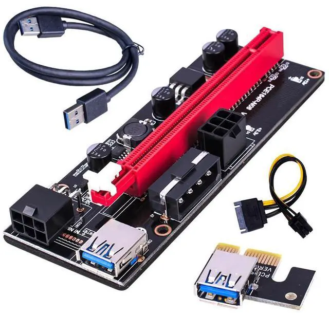 Main image of PCI-E 1X to 16X Riser Card Extension Cable USB 3.0 Adapter, 6-Pin Extra Power Supply Support 009S GPU (60CM,Black Cable)