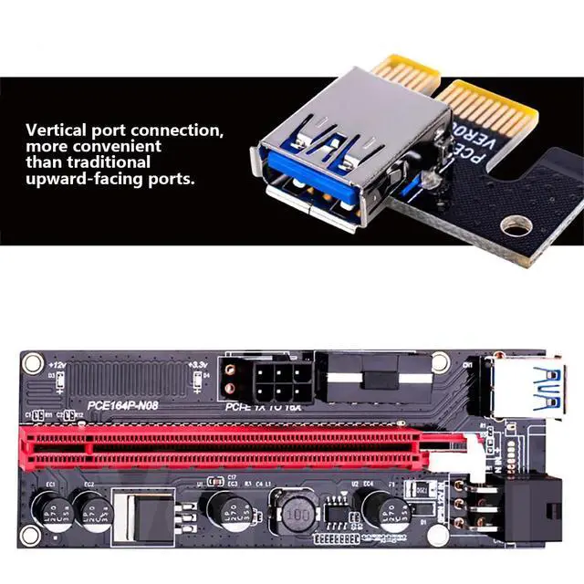 Alt view image 5 of 7 - PCI-E 1X to 16X Riser Card Extension Cable USB 3.0 Adapter, 6-Pin Extra Power Supply Support 009S GPU (60CM,Blue Cable)