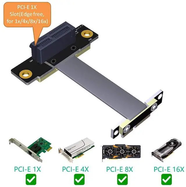 Alt view image 4 of 7 - JMT PCI-E X1 PCI Express 1X Riser Extension Ribbon Cable Gold-Plated Connector Dual Vertical 90 Right Angle Foldable High Speed PCI Express 1X Expander for 1U 2U ATX Extender (25cm R11SL)