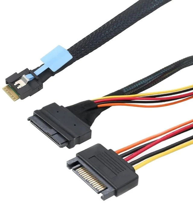 Alt view image 4 of 6 - Slimline PCIe SFF-8654 4i (38Pin) to SAS U.2 SFF8639 Adapter Cable with SATA 15Pin Power AntiMismating Design (80CM)