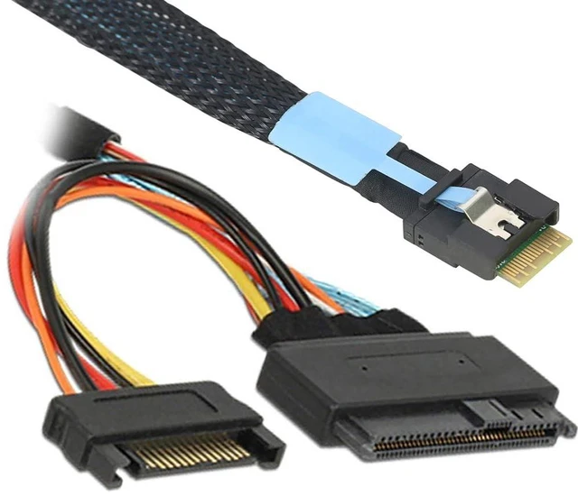 Alt view image 2 of 6 - Slimline PCIe SFF-8654 4i (38Pin) to SAS U.2 SFF8639 Adapter Cable with SATA 15Pin Power AntiMismating Design (80CM)