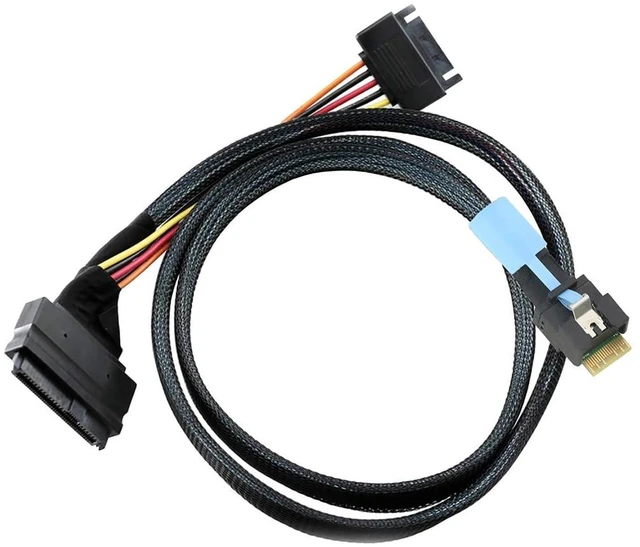 Alt view image 6 of 6 - Slimline PCIe SFF-8654 4i (38Pin) to SAS U.2 SFF8639 Adapter Cable with SATA 15Pin Power AntiMismating Design (80CM)