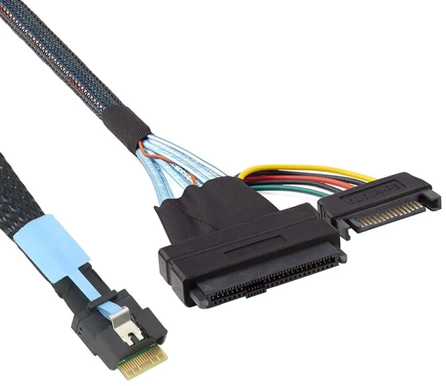 Alt view image 5 of 6 - Slimline PCIe SFF-8654 4i (38Pin) to SAS U.2 SFF8639 Adapter Cable with SATA 15Pin Power AntiMismating Design (80CM)
