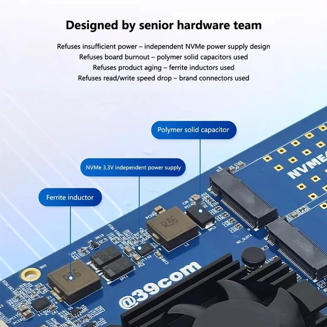 Alt view image 5 of 7 - PCIe4.0 X8 to 4-Bay M.2 MKey B+MKey SSD Expansion Card 16GT/S Compatible with M.2 NVMe 2242 2280 22110 SSD